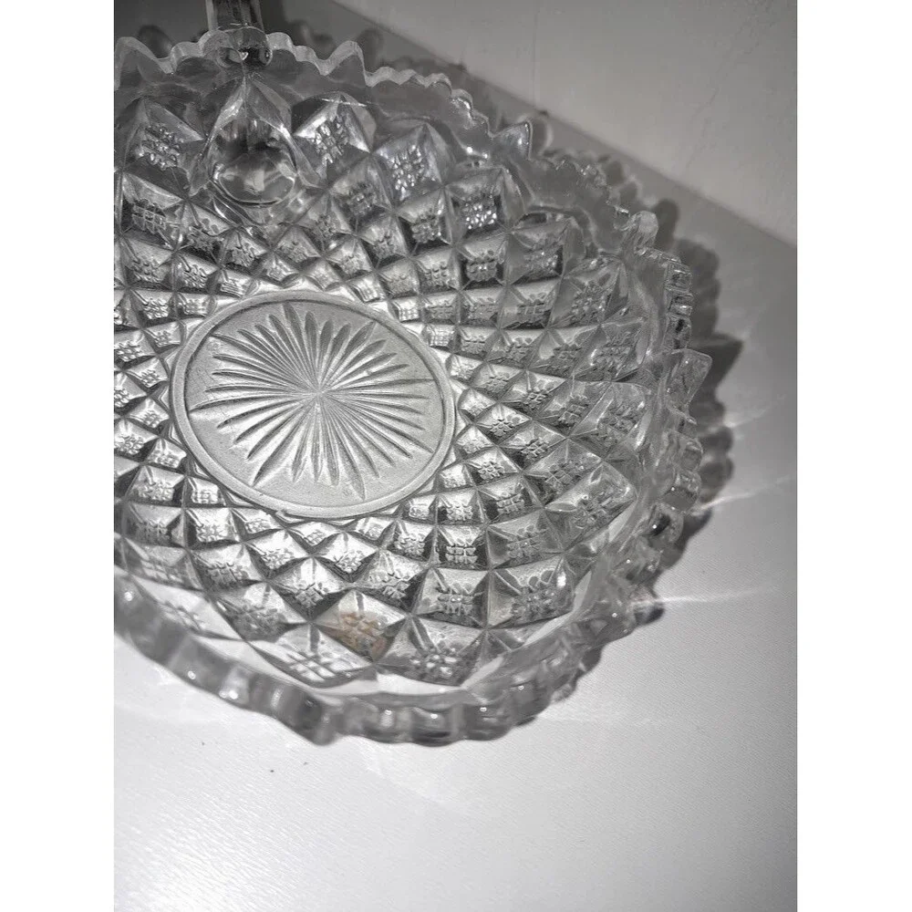 Vintage Anchor Hocking Waterford Waffle Clear Glass Handled Dish Bowl 7 inch